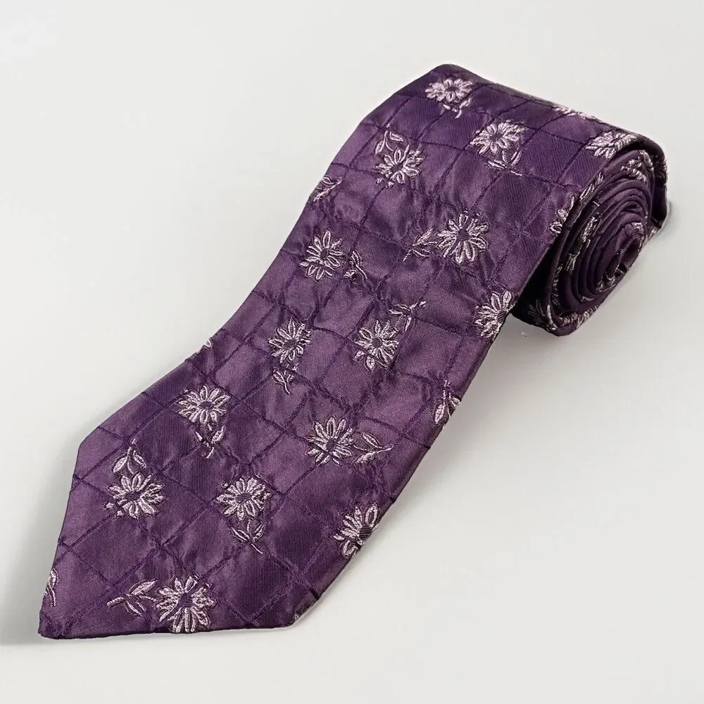 Kenzo Homme Necktie Tie Purple Floral Jacquard Woven Silk Blend Flower